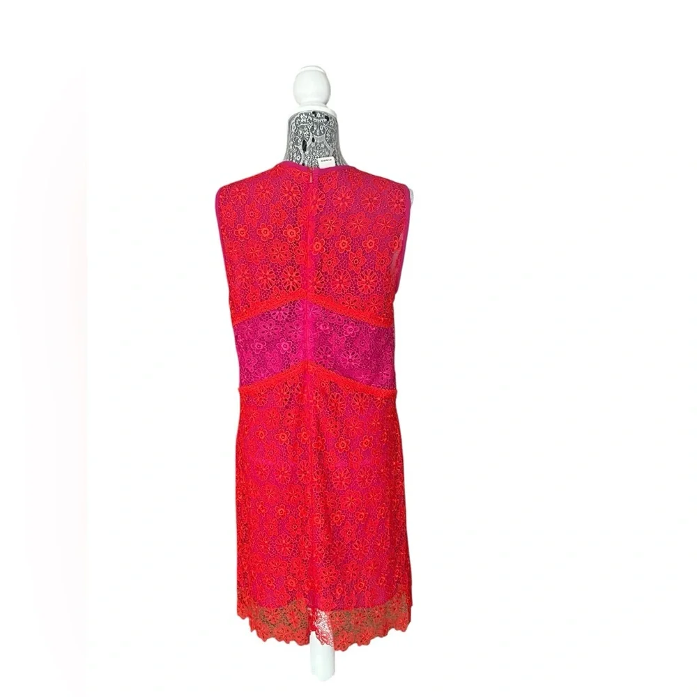Pinko Lace Sheer Floral Overlay Dress Pink Red Size 10